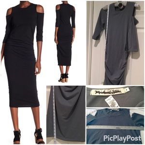 Michael Stars Ruched Cold Shoulder Midi dress.